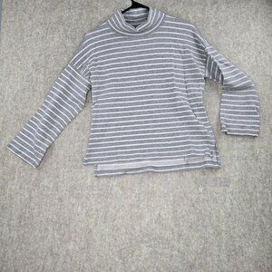 Madewell Striped Funnel Neck Knit Pullover Sweater S Gray & White